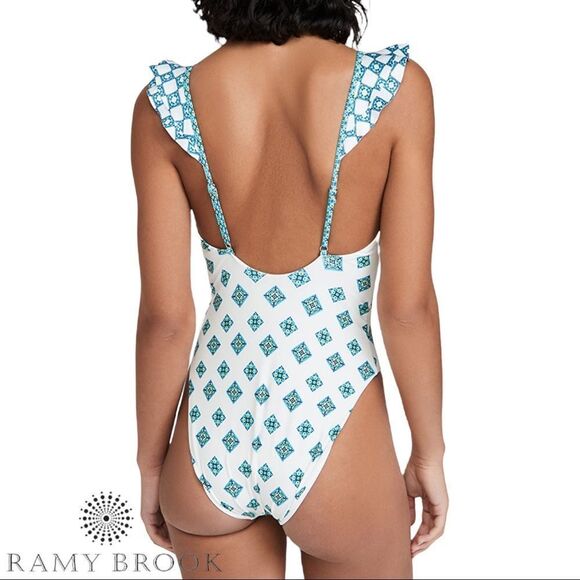 Ramy Brook ***NWT*** Printed Alize Ruffle One-Piece Swimsuit in White Combo - Picture 4 of 11